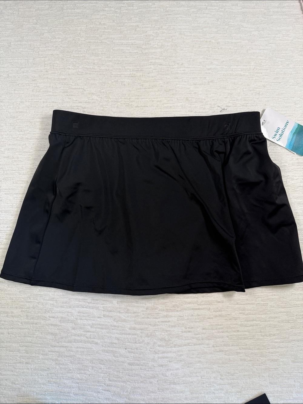 Swim Solutions Black Slit Skirt Bikini Bottom NWT
